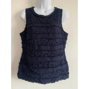 J.Crew Lace and Tweed Top Navy Blue Tops SIZE‎ M